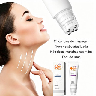 Creme para Pescoço Viva Belle com Massageador 5 Esferas, Colágeno e Niacinamida, Hidratação e Cuidado Diário