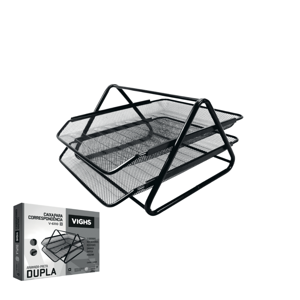 Organizador de Mesa A4 em Aço Telado Preto com 2 ou 3 Bandejas