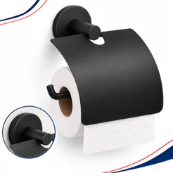 Porta Papel Higiênico Preto Fosco Inox com Tampa para Banheiro Parede