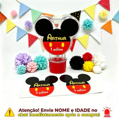Adesivo para tubete formato cabeça orelha do Mickey, Aplique Mickey, Minnie, Safari, Pirata