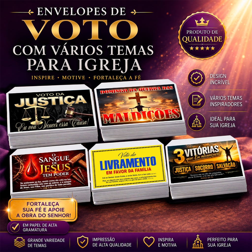 Envelope Voto Vários Temas Igreja Doação Ministério Oferta Dízimo Campanha Propósito Ceia Cartela