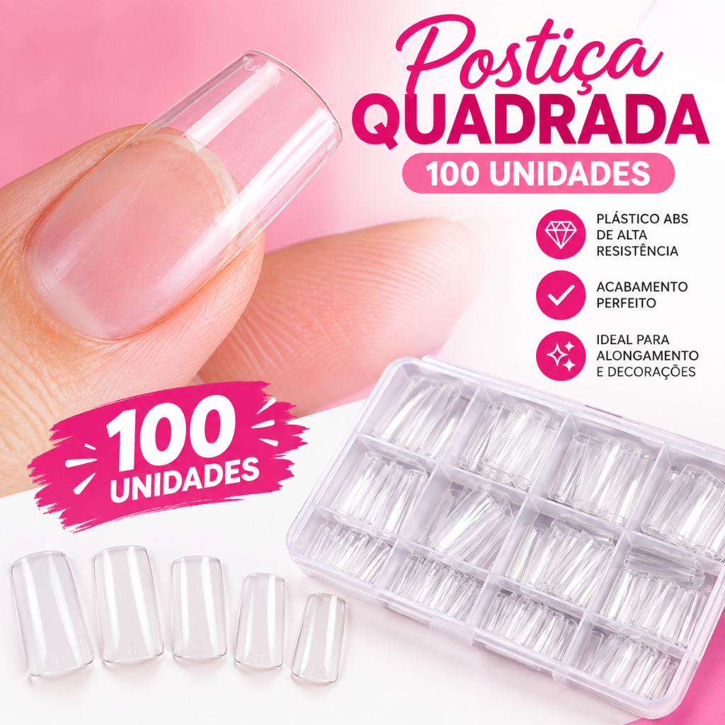 Unha Postiça Quadrada Embalagem Acrilico 100 UNIDADE
