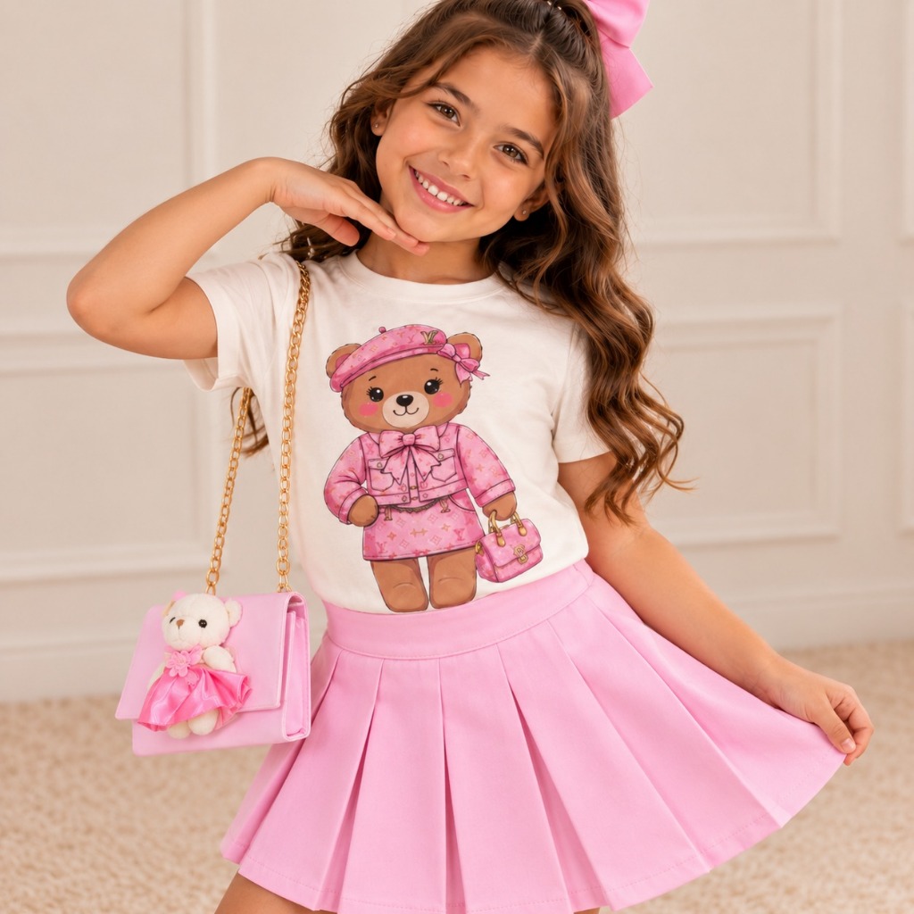 Conjunto Infantil Tendência Blusinha + Short Saia Alfaiataria Blogueirinha Estilosa Verão