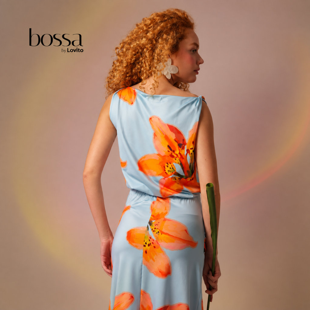 Lovito Bossa Blusa Feminina com Detalhe Torcido no Ombro e Estampa Floral Lírios BLB15901620 · foto 2