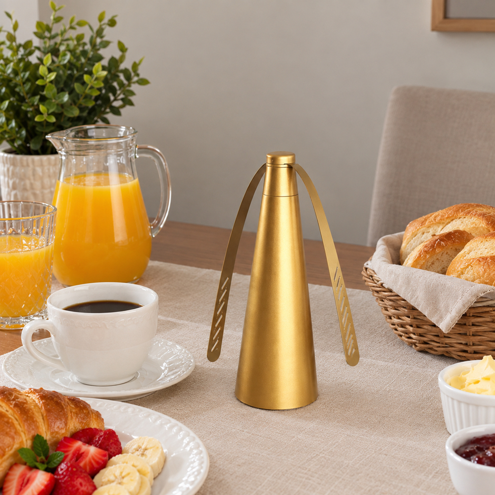 Ventilador Repelente Espanta Moscas de Mesa 24,5cm Lyor Dourado a Pilha Afasta Insetos da Comida Churrasco Festa Cozinha