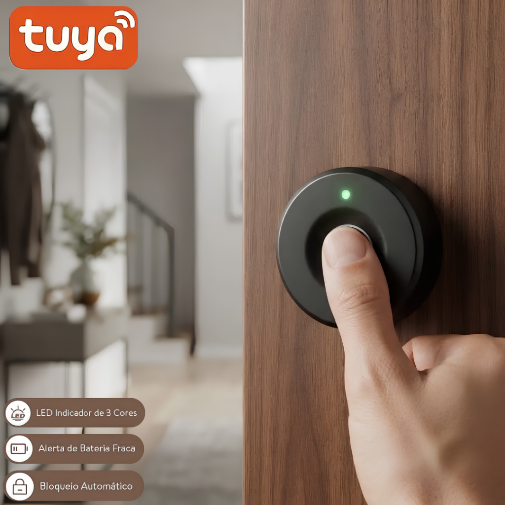 Fechadura Biométrica Tuya Bluetooth 20 Digitais para Armários e Gavetas com Alerta de Bateria
