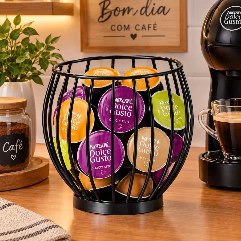 Porta capsula Aramado Decorativo Redondo em Metal Organizador Moderno para Sala, Quarto e Banheiro