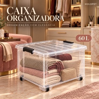 Caixa Organizadora 60 Litros G Transparente Com Tampa