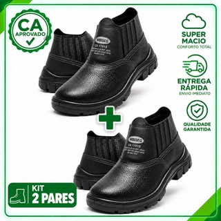 KIT 2 Pares Botina/Bota de Segurança CA EPI em Couro Unissex com Biqueira e Solado Antiderrapante Ideal obra e trabalho