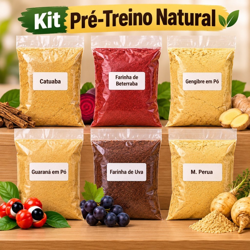 Kit Pré Treino Natural - Uva - Beterraba - Catuaba - entre outros (300g ou 600g)
