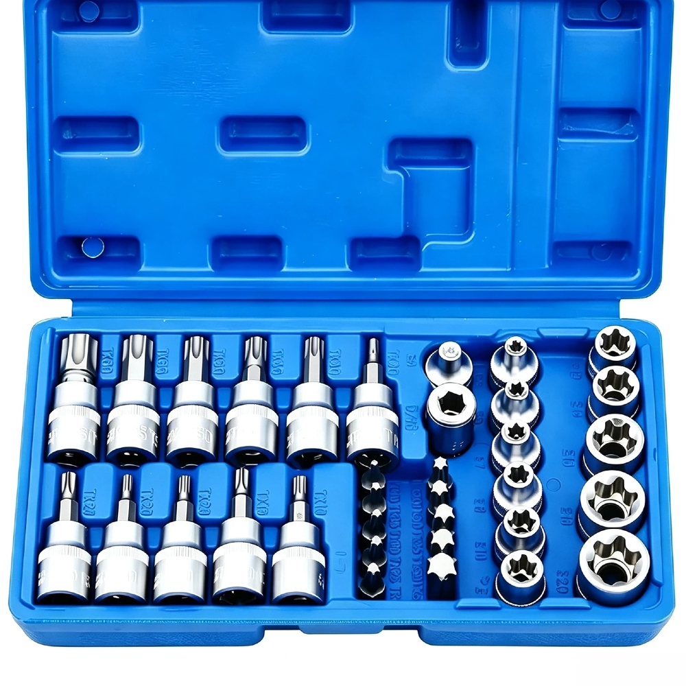Kit 34 Peças Soquetes aço cromo vanádio Macho Femea 3/8 com Azul caixa Ferramenta Manual Segura para Perfuração