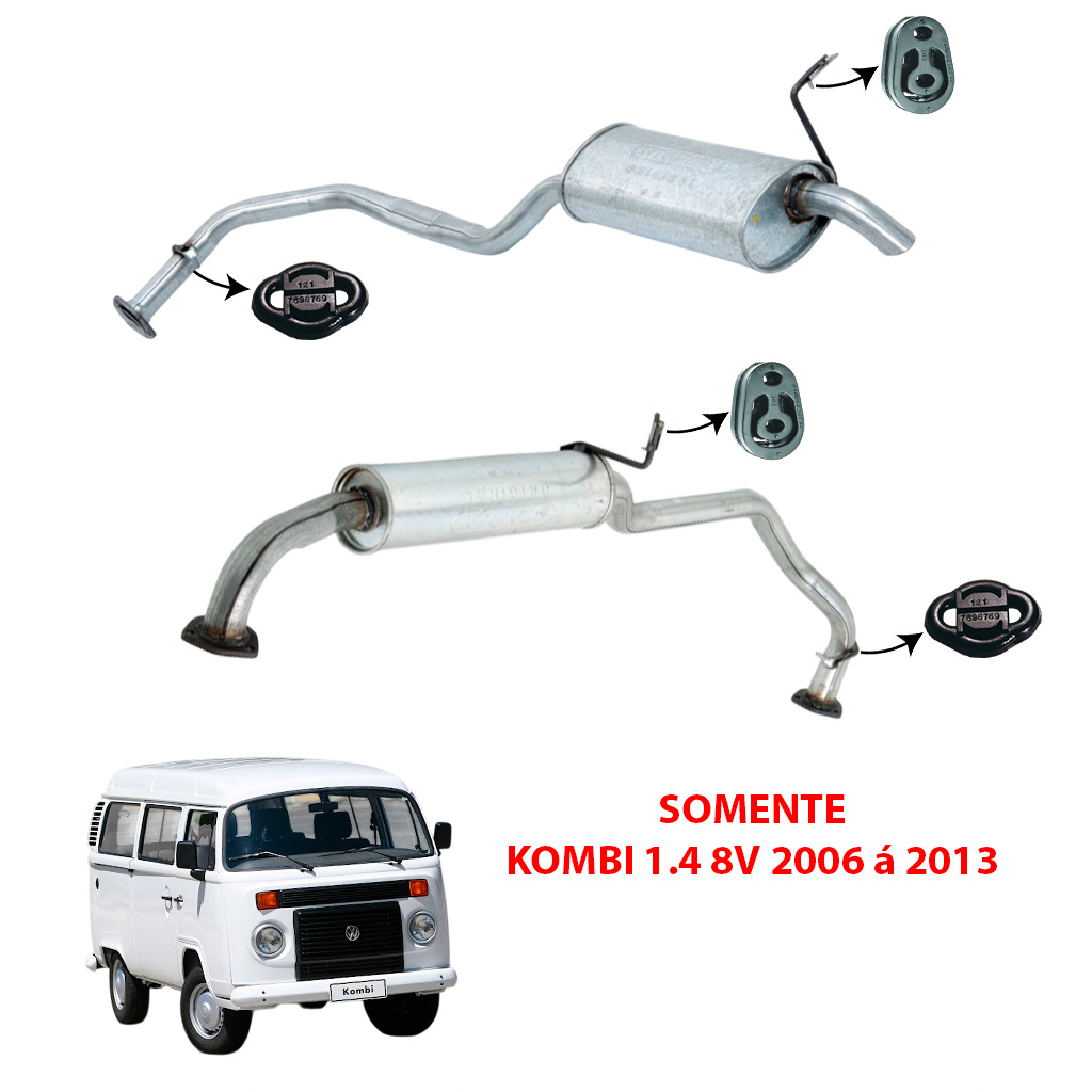Kit Escapamento Intermediario e Traseiro da Kombi 1.4 8v 2006 2007 2008 2009 2010 2011 2012 2013