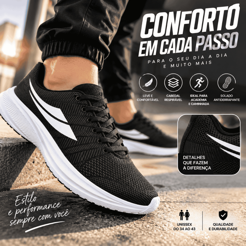 Tênis Feminino e Masculino Esportivo Academia Corrida Leve Confortável Suporte Estável