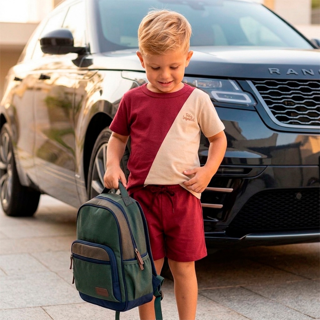 Conjunto Bebê Masculino Curto Estampa com Recorte Bordo e Canela · foto 2