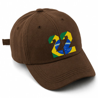 Boné Marrom 22 Bandeira do Brasil Estampado Premium Aba Curva Ajustável Patriota Boné Masculino Marrom Feminino Unissex