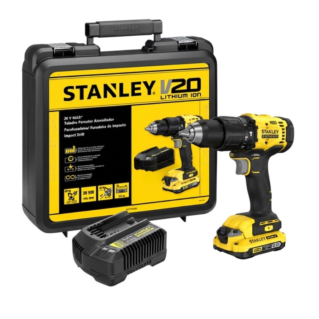 Kit Parafusadeira e Furadeira STANLEY SCD701D1K 20V 13mm Com Bateria, Carregador e Maleta 110V