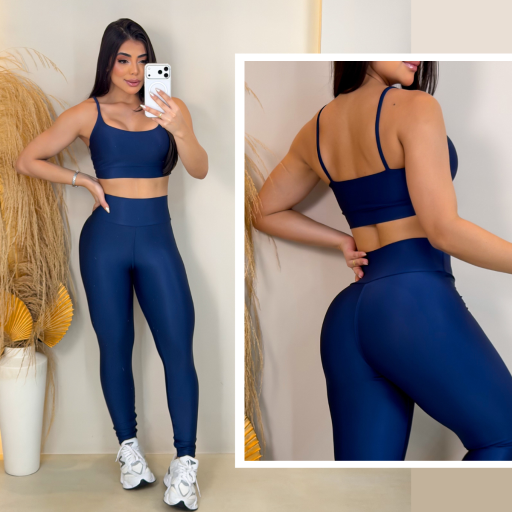 Conjunto Academia feminino legging suplex top + calça alta compressão Fitness Treino Corrida zero transparência