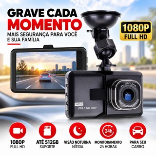 Câmera Veicular Full HD 1080P WiFi 512GB Gravação Monitoramento 24h Visão Noturna Tela LCD DVR