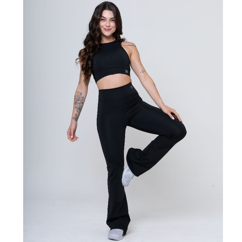 Conjunto LIFTZ Calça Flare Top Regata Legging Bailarina Cós Alto Suplex Zero Transparência Academia