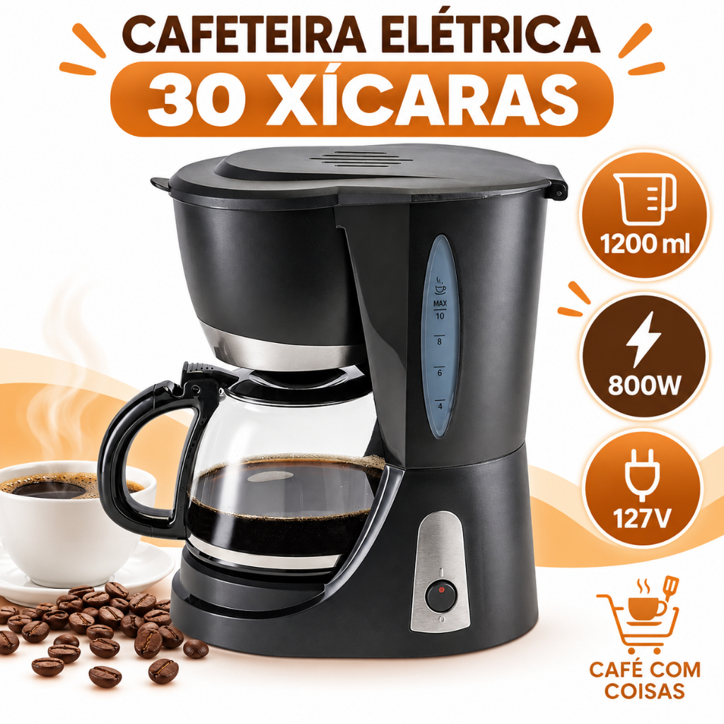 Cafeteira Eletrica Capacidade 30 Xicaras Design Moderno Preta 127V Escritório Eventos