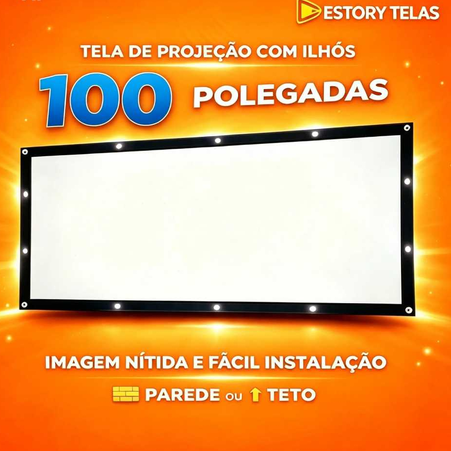 Tela Para Projeção 100 Polegadas 2,00 x 1,40 Profissional 16:9 Dobrável – Ideal para Projeção 4K e Full HD