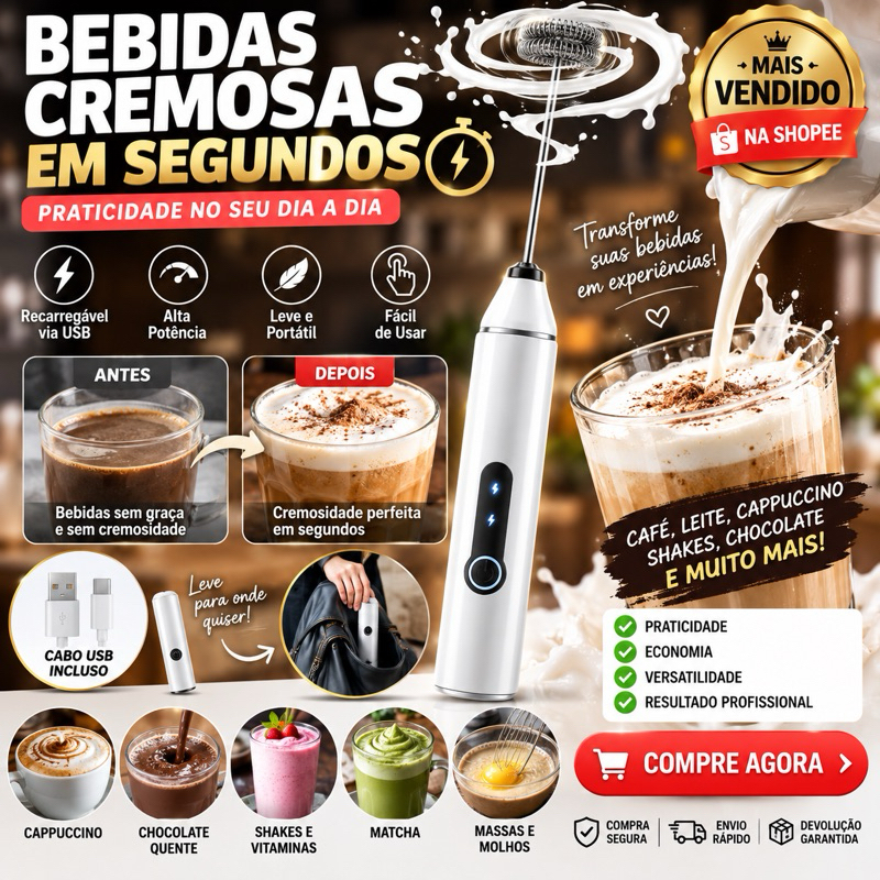 Mini Mixer Elétrico Portátil Recarregável USB MixPro Go Espumador de Leite Café Shake