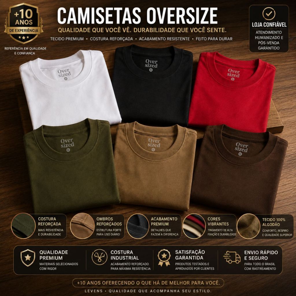 Camiseta masculina OverSized modelo StreetWear Gola canelada alta Malhão macio e grosso