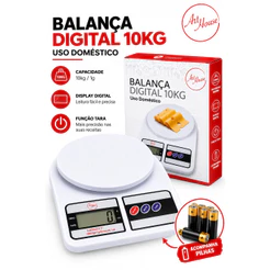 Balança de Cozinha Digital 10kg Com Pilhas Dupla e Sem Pilhas Alta Precisão Branco Confeitaria Fitness Dieta
