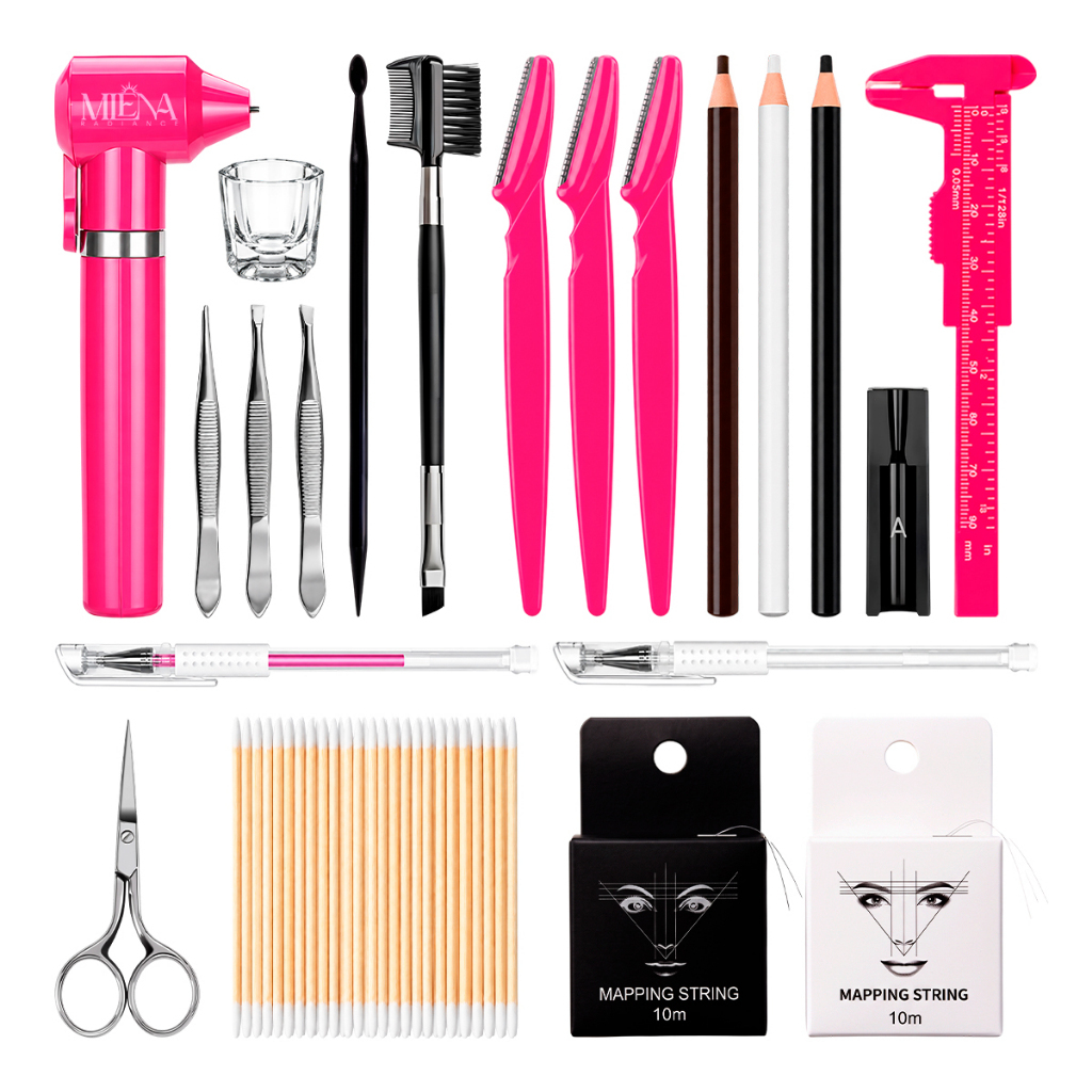 Kit Profissional Sobrancelhas Completo Linha Dappen Paquímetro Pinça Navalha Mixer Pinça Pincel Duplo Caneta Apontador