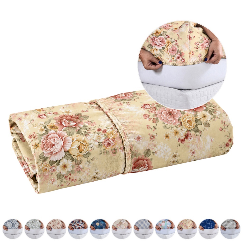 Lençol 400 Fios Estampado Com Elástico Avulso Roupa de Cama Box Solteiro Casal Queen King