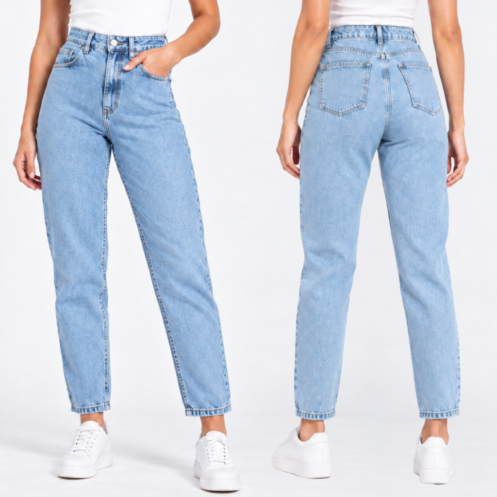 Calça Jeans Feminina Cintura Alta Calça Mom Jeans Levanta Bumbum Perna Larga Com Bolso Premium Marmorizada Wid Leg