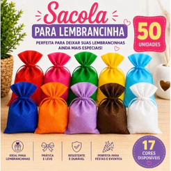SACOLA COM TIRA TNT 13X23CM LEMBRANCINHA FESTA ANIVERSARIO PACOTES 10/20/30/40/50 UNIDADES COLORIDAS
