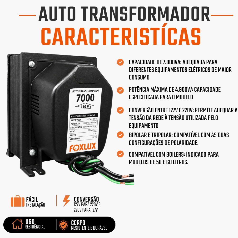 Transformador 7000VA Bivolt 4900W Foxlux Bipolar e Tripolar · foto 2
