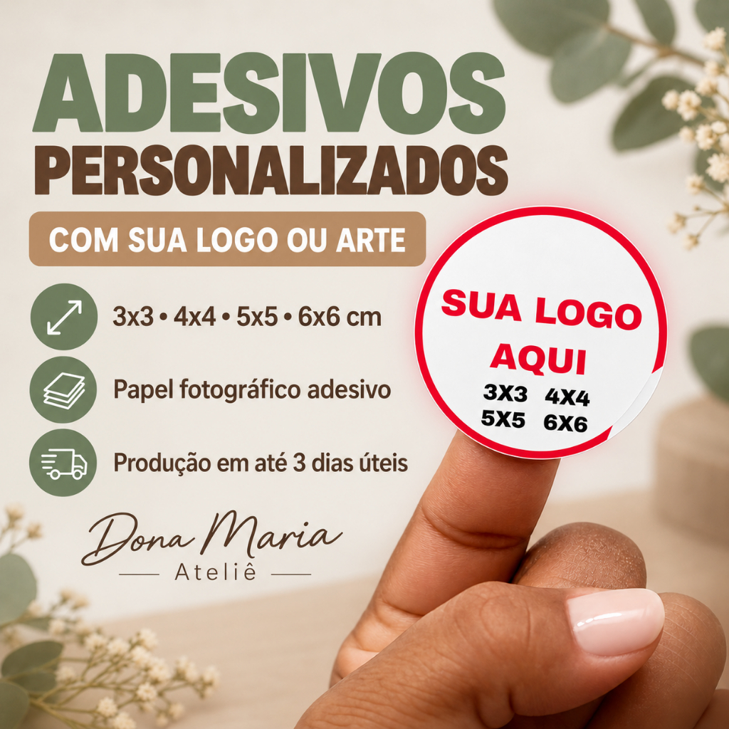 Adesivo Personalizado Redondo com Sua Logo | Papel Fotográfico | 3x3, 4x4, 5x5 e 6x6 cm