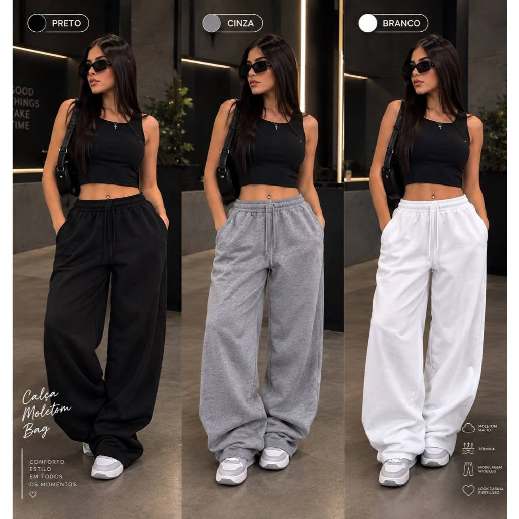 Calça Unissex Moletom Wide Street Baggy Peluciada Flanelada Larga Despojada  Versátil e Confortável