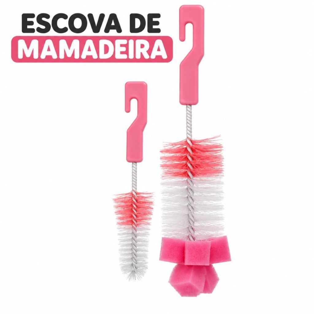 Kit Escovas Para Mamadeiras com Esponja Escova Limpeza Garrafa Copo Bico Bebê