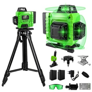 Nível Laser 16 Linhas Profissional  Verde Nível 360° Auto-Nivelante 4D + Tripé 1.2m + 40m   War Shark