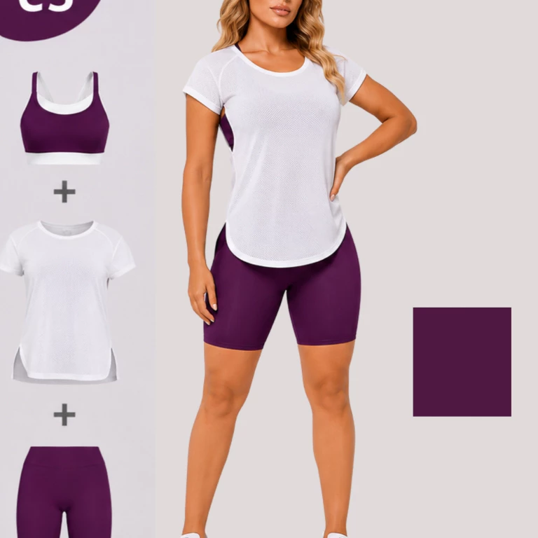 Roupa Fitness Feminina Bermuda Com Bolso Top E Blusa Treino 3 pças AFD — imagem 1