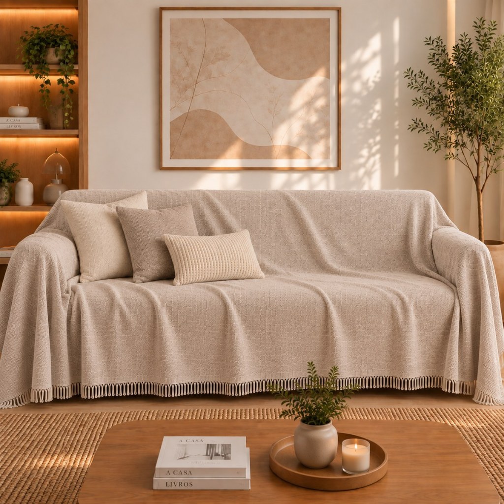 Manta Para Sofá Gigante 400x180cm Tipo Capa Protetora de Sofá Luxo Super King 4 Lugares Algodão Decorativa Promocao