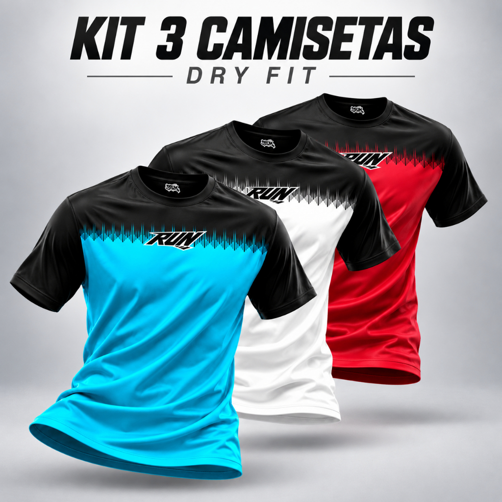 Kit 3 Camisetas Masculinas Dry Fit Premium Camisa Esportiva Academia Corrida Treino