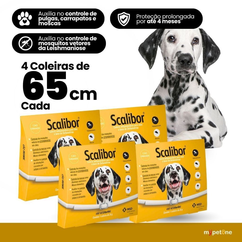 Kit 4 Coleira MSD Antiparasitas Scalibor - 65 cm