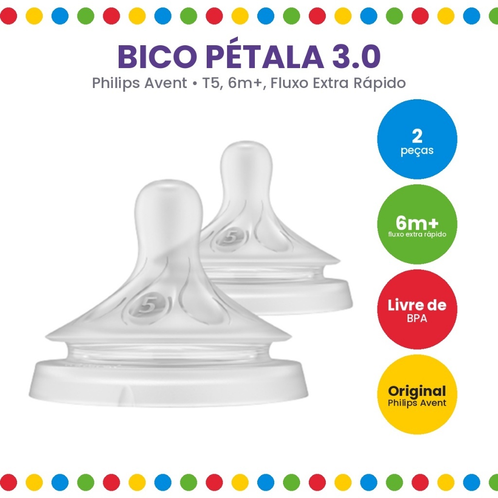 Bico Pétala 3.0 - 2 unidades - nº T5 - 6 meses+ (SCY965/02) - Philips Avent