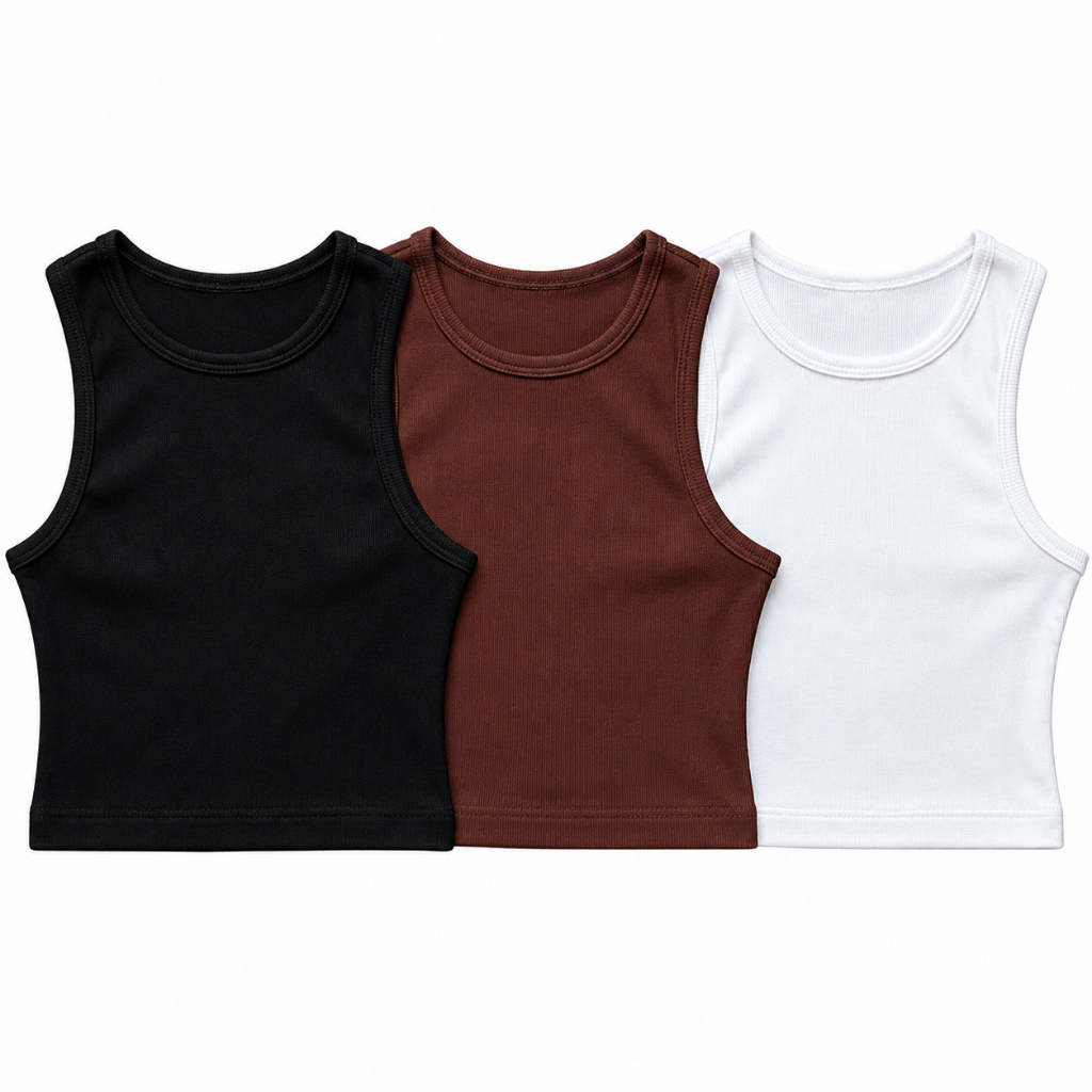 Kit 3 Cropped Regata Feminino Canelado Blusinha Básica Ribana Algodão Academia Opção de Cores
