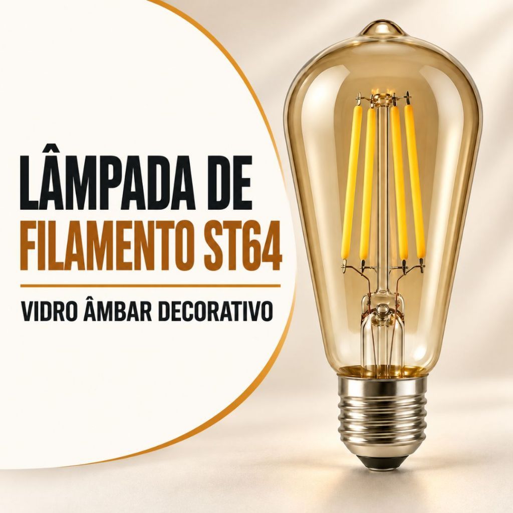 Lâmpada Led Filamento ST64 Vintage Decorativa Elegante 4w Retro Âmbar 2200k Luz Branco Quente Pêra