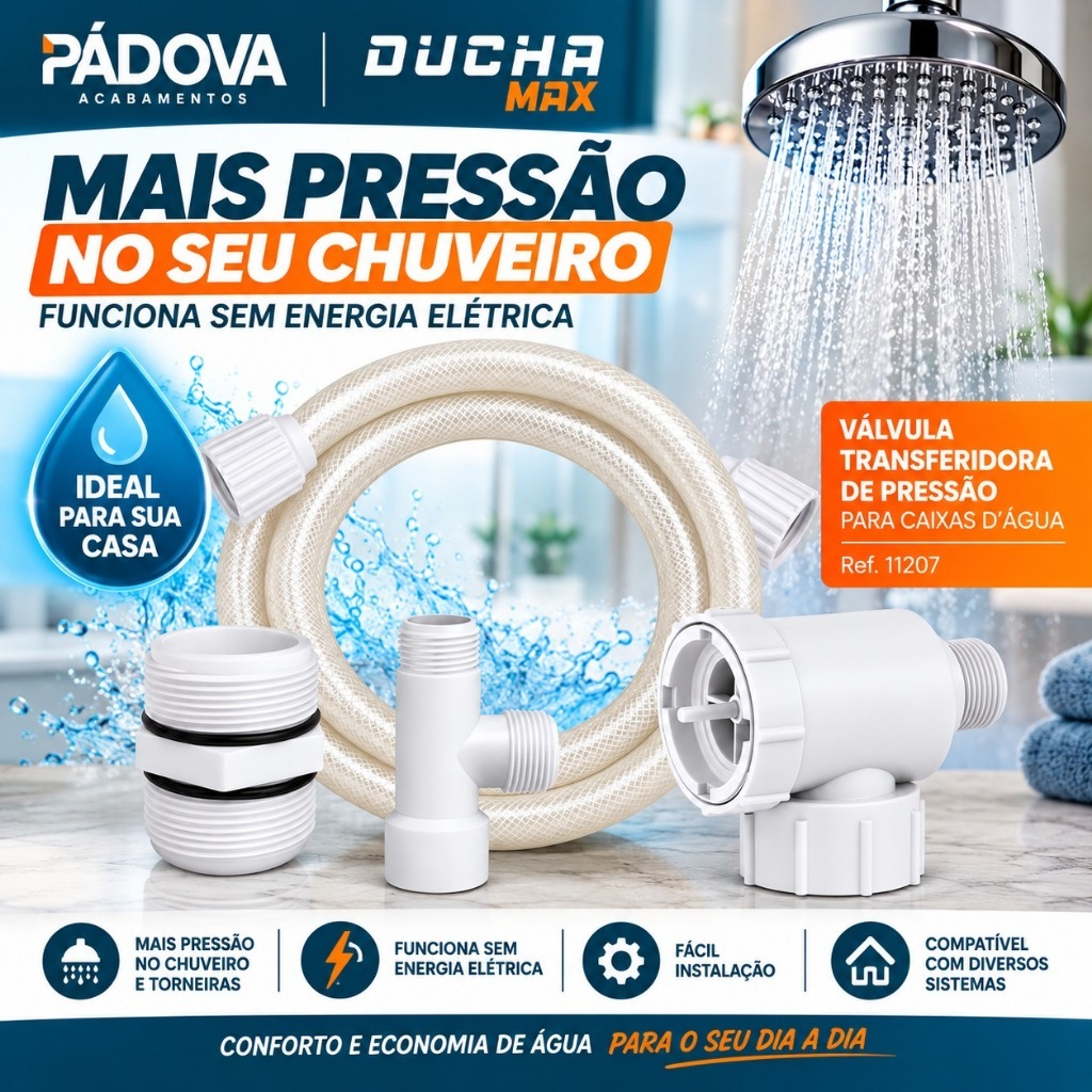Válvula Transferidora Alternadora de Pressão Ducha Max Padova Caixa D Água Chuveiro Torneira