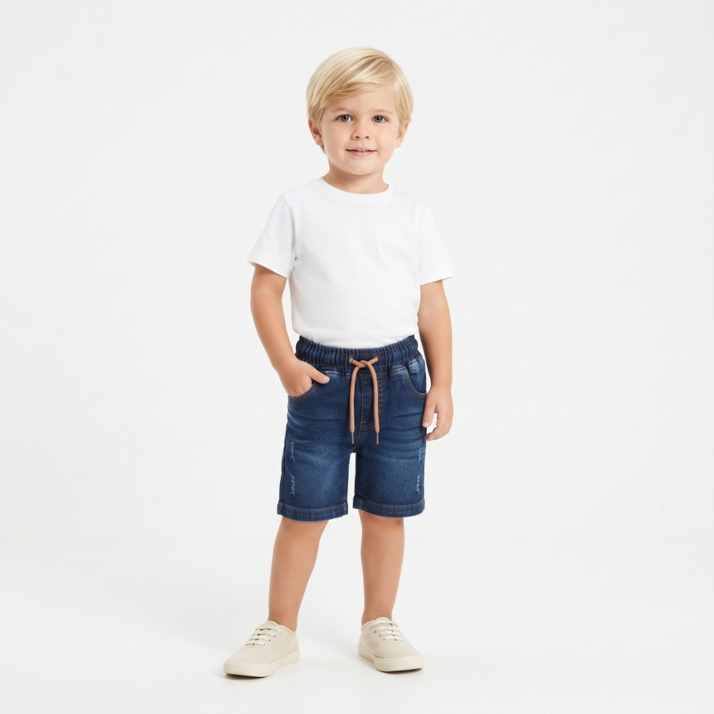 Bermuda elástico cordão jeans infantil masculina com elastano Tam 10,12,14 e 16 anos.