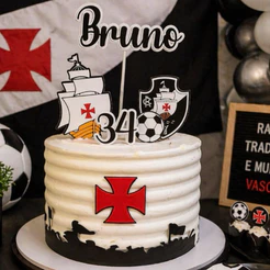 Topo Topper Personalizado Vasco Da Gama Gigante Da Colina Cruz De Malta Futebol Nome Idade Bolo Decoração Festa Infantil