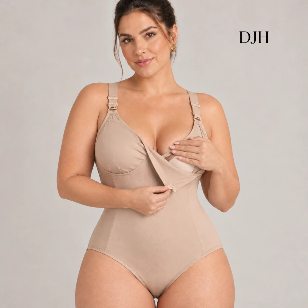 Body Modelador Feminino Amamentação Pós Parto Cinta Modeladora Alças Reguláveis Abertura Inferior