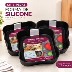 Kit 3 Formas de Silicone Reutilizáveis para Air Fryer, Forno e Micro-ondas
