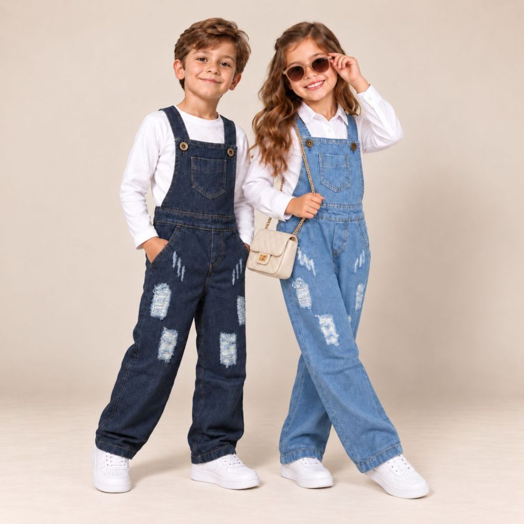 Macacão Jardineira Jeans Menino Menino Calça Infantil Longa 2 a 10 AF